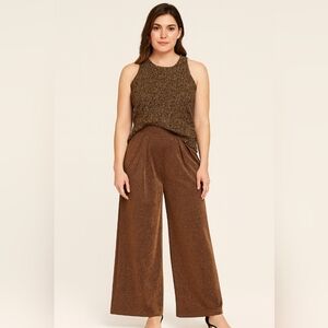 Carmen Marc Valvo Vintage Metallic Brown Jumpsuit Wide Leg High Waited Sz 6